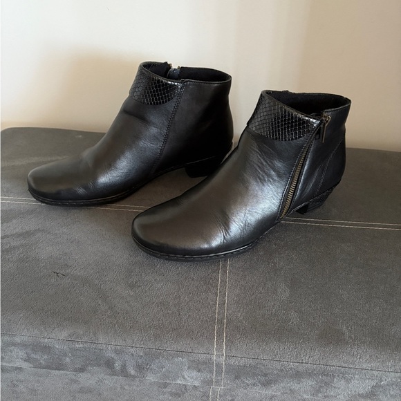 Rieker Black Ankle Boots with Textured Trim - Picture 3 of 14